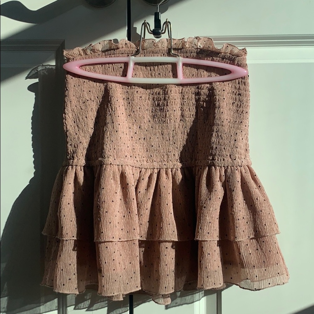 storia pink mini skirt with black polka dots